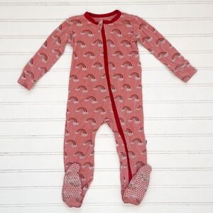 KICKEE PANTS Girls Bamboo Rainbow Zip Up Footie Pajamas w/ Grips